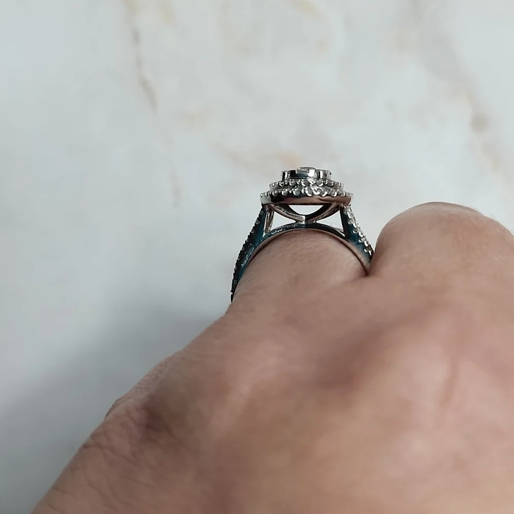 1ct tw Round double halo diamond 10k engagement ring